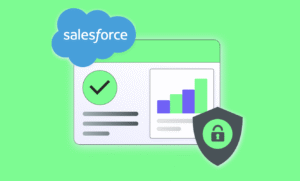 Higher ed event planner analyzing ROI data in Salesforce dashboard, illustrating how institutions can measure event impact with native tools